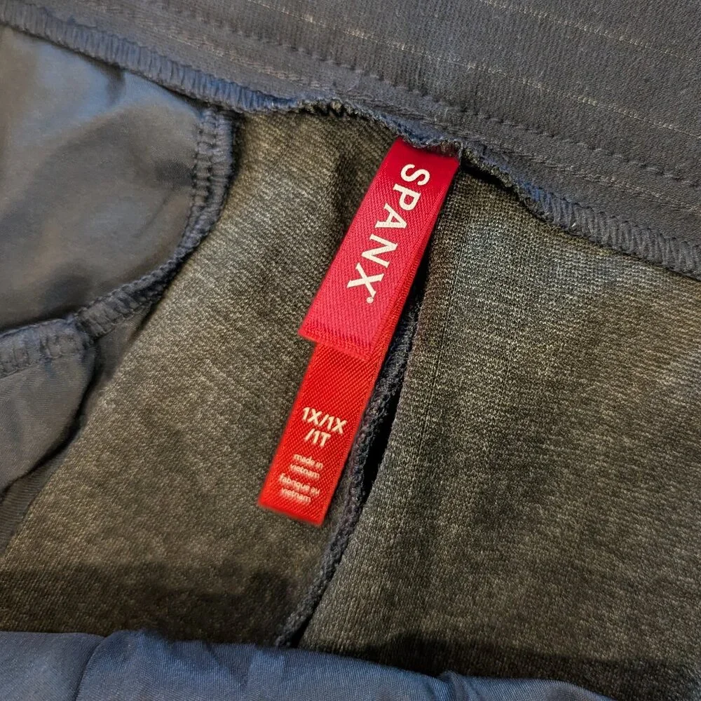 SPANX Nwt PerfectFit Ponte Wide Leg Pants 1X Tall Navy GrayPinstripe SuperSmooth - Picture 6 of 9